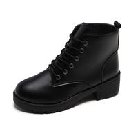 Wholesale Boots Women New Leather Women s Shoes Booties Ladies Lace Up Round Toe Rock Black Med Ankle Riding Solid Lace Up