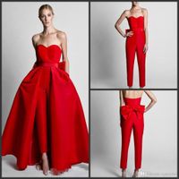 Wholesale 2019 New Red Jumpsuits Celebrity Evening Dresses With Detachable Skirt Sweetheart Strapless Satin Guest Dress Prom Party Gowns