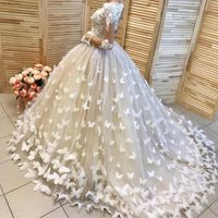 Wholesale Butterfly Wedding Dress A Line White Jewel Bridal Gown Custom Ivory Tulle Wedding Dresses Lace Appliques Bridal Gown Long Sleeve