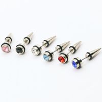 Wholesale Kpop Silver Earrings for Women Male Korean Stainless Steel Taper Men Earrings with Red Black Blue Zirconia