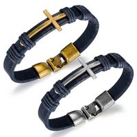 Wholesale 2020 Luxury Fashion Charm Men s Retro Leather Rope Cross Bracelets French Man Jewelry Charm Bracelets