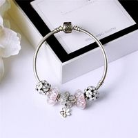 Wholesale Glamour pink finished beaded bracelet for Pandora sterling silver with CZ diamond high quality high end ladies beaded bracelet with box
