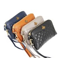 Wholesale New fashion luxury designer cute lovely d bee diamond stripped zipper genuine leather long clutch woman wallet with hand strap colors