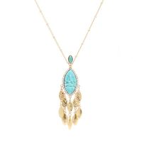 Wholesale Gold Plated Green Turquoise Stone Pendant Link Chain Necklace Marquise Shape Fashion Jewelry