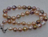 Natural Rare multicolor 12-14mm Kasumi Pearl Necklace 18" GORGEOUS