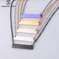 Wholesale New Blank Bar Pendant Necklace for Women Men Stainless Steel Necklace Gold Rose Gold Silver Blank Bar Charm Pendant Jewelry For Buyer Own Engraving DIY
