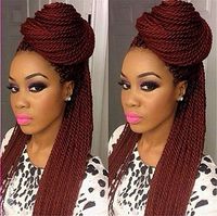 Wholesale Burgundy African American Woman Hand Knoted Braided Lace Hair Wigs Heat Resistant Synthetic Hair Box Braid Lace Front Wigs