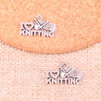 Wholesale 92pcs Charms I love knitting mm Antique Making pendant fit Vintage Tibetan Silver DIY Handmade Jewelry