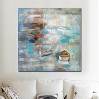 Wholesale Wall decor Canvas artwork Calm Sea by Silvia Vassileva Oil Painting modern abstract art fishing boats High quality Hand painted