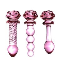 Wholesale New Pink Rose Glass Anal Plug Smooth Anal Beads Prostata Massage Glass Butt Plug Adult Sex Toys for Women Men Glass Dildo Y191024