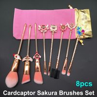 Wholesale Makeup brushes set cardcaptor sakura cosmetic brush sailor moon magical wand girl rose gold makeup brush kit pink bag Foundation Eyes Face