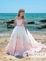 Wholesale Stunning Princess Pink Child Beach Style Pageant Dress Special Ocassion Dress with Lace for Girls Aged Years