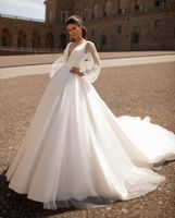 Wholesale Puff Sleeves Wedding Dress with Long Coat Deep V Neck Open Back Satin Tulle Ball Gown New Bridal Gowns Customize Plus Size