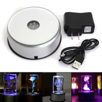 Wholesale Colorful Luminous led Light Laser Rotating Crystal Display Base Stand Holder with AC Adapter Glass Transparent Objects
