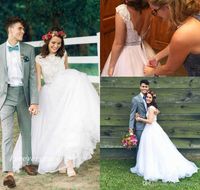 Wholesale 2019 New Country Style Beach Summer Wedding Dress Lace Applique Sleeveless Western Bridal Gown Custom Made Plus Size