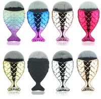 Wholesale Mermaid Oval Makeup Brushes With Cap Face Gold Fish Foundation Brush Cosmetics Blush Powder Make up Brush Colors