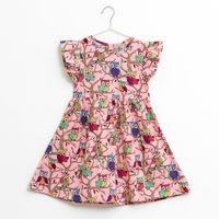 Wholesale Girls Summer Printed Flower Cotton Short Sleeve Dress Owl Bird Baby Girl Clothes