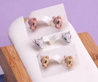 Wholesale Hot Sale Fashion Lady Brass K Gold Full Diamond Green Eyes Leopard Head Engagement Wedding Silver Needle Stud Earrings Color