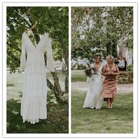 Wholesale 2019 Vintage Wedding Dresses Plunging Neckline Bubble Sleeve Lace Backless Bridal Gowns Floor Length Plus Size Wedding Dress