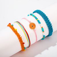 Wholesale 5pcs set Bohemian Multilayer Charm Bracelets for Women INS Wax Hand woven Daisy Sunflower Bracelet Hand Rope Wristbands Jewelry Accessories