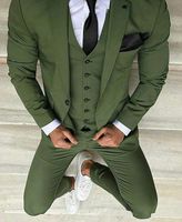 Wholesale Olive Green Mens Suits for Groom Tuxedos Lapel Slim Fit Blazer Three Piece Jacket Pants Vest Man Tailor Made Clothing