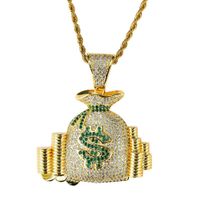 Wholesale hip hop money bag diamonds pendant necklaces for men women purse wallet coins luxury necklace jewelry gold plated copper zircons Cuban chain