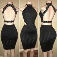 Wholesale Cocktail Dresses Short Prom Dress Homecoming Party Gowns With Sheath Black Backless Mini Backless Cheap Keyhole Neck