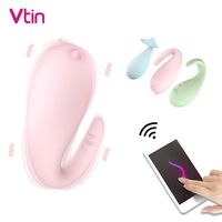 Wholesale 8 Frequency Silicone Vibrator For Women APP Bluetooth Wireless Remote Control G spot Massage Adult Game Sex Toys for Women T200704
