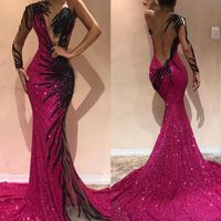 Wholesale Plus Size Sexy Gorgeous Mermaid Evening Dresses Backless Sequined One Shoulder Evening Prom Gowns Arabic Pageant Celebrity Dress