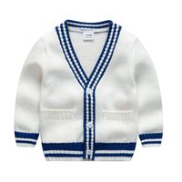 Wholesale INS baby kids clothing sweater White Blue Patchwork Cardigan Cotton Boutique Boy girl spring fall sweater