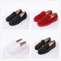 Wholesale Designer Shoes Roller Boat Men s Flat Loafers Red Bottom Platform Casual Spikes Women Sandal Spikers Trainers Black Blue Wedding Party Shoes