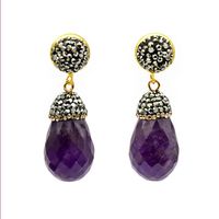 Wholesale Pairs Gold Plated Stud Earrings for Women Water Drop Natural Purple Amethyst Stone Section Jewelry