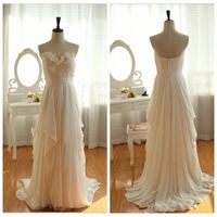Wholesale Elegant Hi Lo Tiered Layered Chiffon Wedding Dress for Beach Wedding A Line Sweep Train Couture Wedding Gowns Zipper Up Back Bridal Gowns