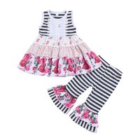 Wholesale Girls Lace Striped Sets Colors Kids Flare Sleeve Tops Baby Grils Thanksgiving Turkey Suit Kids Casual Clothes Floral Casual Pants