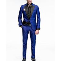 Wholesale 2019 Newest Customed One Button Royal Blue Men s Suits Groom Tuxedos Peak Lapel Groomsmen Men Wedding Tuxedos Dinner Prom Suits