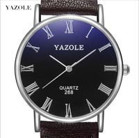 Wholesale YAZOLE New Brown Men Watch Fashion Faux Leather Mens Roman Numerals Quartz Analog Watch Casual Male Business Watches