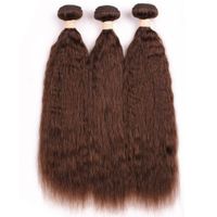 Wholesale Medium Brown Malaysian Kinky Straight Human Hair Weave Bundles Chocolate Brown Coarse Yaki Human Hair Bundles Deals Double Wefts