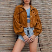 Wholesale Womens Retro Corduroy Jackets Button Bomber Womens Cropped Jacket and Casual Coats Outwear Chaqueta Mezclilla Mujer