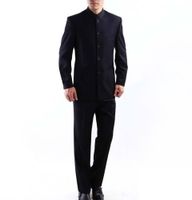 Wholesale Mens Suit Chinese Tunic Suits Mandarin Collar Formal Black Suit Slim Fit Front Button Groom Wedding Blazer Pants
