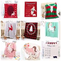 Wholesale Christmas Knitted Blanket Baby Photo Blanket Cartoon Printed Air Condition Nap Blanket Infant Photography Prop Blankets WY300