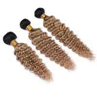 Wholesale Indian Virgin Human Hair B Honey Blonde Ombre Deep Wave Bundles Deals Gram Black Root Light Brown Ombre Human Hair Extensions