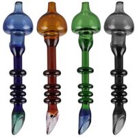 Wholesale Colorful Handmade Pyrex Glass Magic Wand Shape Carb Cover Build Top Bong Hookah Smoking Waterpipe Portable Oil Rigs Wax Herb Spoon Scoop