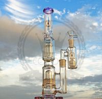 Wholesale Colored glass bong Inches hookah tall heady thick water pipe inline perc dab oil rig bongs heavy big wax pink beaker pipes