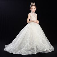 Wholesale Arabic Floral Lace Flower Girl Dresses Ball Gowns Child Pageant Dresses Long Train Beautiful Little Kids First Holy Communion Gowns