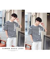 Wholesale Hot Sale Summer Stripe Round Neck Tees Casual Letter Printed Blue Black Fashion High Quality Male Clothing Basic Top Tshirt Teengers