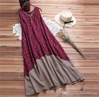 Wholesale Pocket Tiered Button Bohemian Dress Hot V Neck Sleeeveless Mid Calf Dresses Beach Dress Female Clothing