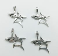 Wholesale 20pcs Big Shark Animals Alloy Charm Pendant Retro Jewelry DIY Keychain Ancient Silver Pendant For Bracelet Earrings x33mm