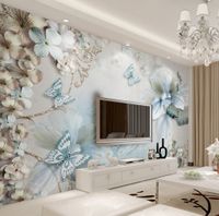 Wholesale 3d mural customization Mediterranean TV background wall flowers butterfly jewelry film and television wall paper relief large mural