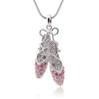 Wholesale Silver Plated Pink Rhinestone Crystal Ballet Slipper Shoe Pendant Necklace Gift for girls