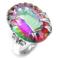 Wholesale Silver Rings Oval Cut CT Mystic Rainbow Topaz Cocktail Party Love Ring Vintage Wedding Bands Size
